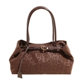 Coffee brown leopard print shoulder bag with gold metal buckle and dual leather straps - Coffee