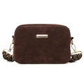 Sac bandoulière en daim marron foncé avec une large sangle en jacquard au style vintage - café