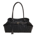 Chic black leopard print tote bag with long handles and a stylish belt buckle detail - Black