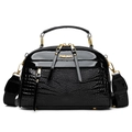 Glossy black patent leather crossbody bag with faux crocodile texture and gold hardware - Black