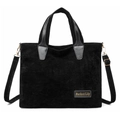 Grande borsa tote in pelle scamosciata nera con tracolla e logo dorato - Nero