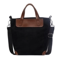 Retro canvas tote bag in black and brown with adjustable shoulder strap for women - Black