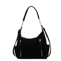 Bolso tote grande de ante negro con cremalleras doradas y correas dobles para el diario - Negro