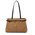 Bolso tote marrón mate vintage con correas finas de cuero y gran capacidad para el diario - Caqui Oscuro
