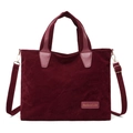 Borsa tote bordeaux retrò in tela a coste con tracolla regolabile e manici - Rosso