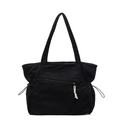 Bolso tote minimalista de pana negra con gran capacidad y acabado de textura acanalada - Negro