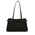 Bolso tote retro negro de ante sintético con correas decorativas y hebillas plateadas mujer - Negro