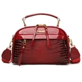 Red crocodile embossed patent leather crossbody bag with golden handle and fashion metal logo - Red