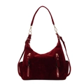 Bolso tote de ante sintético burdeos con cremalleras decorativas y herrajes dorados - Rojo