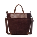 Vintage dark brown suede tote bag with caramel leather trim and adjustable strap - Coffee