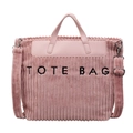 Rosafarbene Cord-Einkaufstasche mit Stickerei und weichen Ledergriffen - Rosa