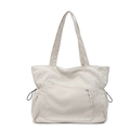 Bolso tote de pana color crema con bolsillo frontal y detalles de cordón - Blanco Roto