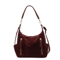 Bolso tote rojo oscuro de ante sintético con cremalleras de flecos y detalles dorados - café