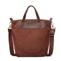 Brown faux suede crossbody bag with leather handles and adjustable canvas strap - Brown