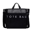 Schwarze Cord-Tragetasche mit weißer TOTE BAG Bestickung und verstellbarem Schultergurt - Schwarz