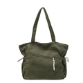 Bolso tote de pana verde militar con bolsillo de cremallera y cordones ajustables - Verde
