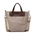 Beige suede tote bag with dark brown leather trim and wide adjustable strap - Khaki