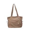 Bolso tote de pana marrón de gran capacidad con bolsillos laterales ajustables - Caqui