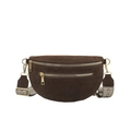 Dunkelbraune Wildleder Brusttasche mit breitem Gurt im Vintage-Geometriemuster - Kaffeebraun
