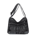 Borsa a tracolla in denim nero lavato con cerniere a più strati e tracolla regolabile - Nero