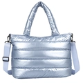 Bolso tote acolchado azul claro metalizado con asas y correa ajustable - Azul