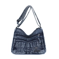 Borsa a tracolla in denim blu navy con tasche multiple con zip e cinturino regolabile - Blu