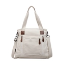 Gebroken witte corduroy draagtas met bruine lederen accenten en ritszakken voor dames - Broken Wit