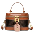 Vintage bruine boxtas met slangenpatroon textuur en goudkleurige hardware details - Bruin