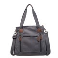Grand sac cabas en velours côtelé gris avec détails en similicuir brun et poches multiples - Gris