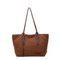 Bolso tote minimalista marrón oscuro de gran capacidad con textura de gamuza - Marrón