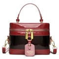 Retro bordeauxrode handtas van glanzend lakleer met details van slangenprint - Rood