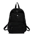 Black nylon multi-pocket backpack for women with large capacity and stylish metal logo - Black