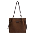 Grande borsa shopper marrone scuro in pelle scamosciata opaca con doppi spallacci - Marrone