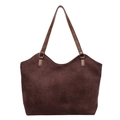 Minimalist large brown suede tote bag with leather handles for women's daily commute - Brown