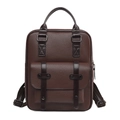 Mochila de moda en cuero PU marrón oscuro con grano de guijarro y hebillas vintage - Marrón