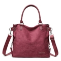 Large burgundy faux suede tote bag with leather straps and detachable shoulder strap - Red