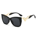 Occhiali da sole cat-eye da donna con stanghette dorate traforate alla moda - Montatura Nero Oro Lenti Grigie