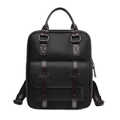 Mochila clásica de cuero PU negro con adornos marrones y gran capacidad para viajes - Negro