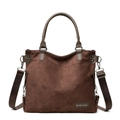 Large dark brown suede tote bag with round handles and wide shoulder strap - Coffee
