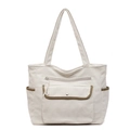 Bolso tote de pana color crema con múltiples bolsillos y bordes contrastados - Blanco Roto