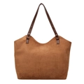 Minimalist brown suede tote bag with leather straps for women commute and daily fashion - Brown