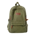 Olive green corduroy backpack for women with brown leather zipper pulls and front pocket - Green