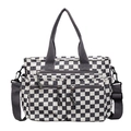 Borsa tote in tela a scacchi con tasche multiple e tracolla regolabile - grigio scuro