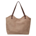 Minimalist large brown suede tote bag with leather handles for daily commuting - Khaki