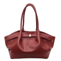 Deep red tote bag with lychee leather texture and elegant front pleated design - Red
