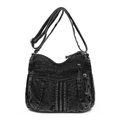 Borsa a tracolla in denim nero lavato con tasche multiple con cerniera e tracolla - Nero