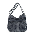 Borsa a tracolla in denim blu scuro capiente con tasche multiple e zip in metallo - Blu