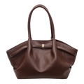 Sac fourre-tout en cuir marron plissé avec boucle dorée et poignées cylindriques - Café