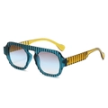 Retro aviator sunglasses with blue striped frames and amber gradient lenses on white backdrop - Transparent Blue Frame Grey Lens