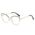 Monture de lunettes papillon en métal doré avec détails noirs et perles, vue à 45 degrés - Monture Noir et Or
